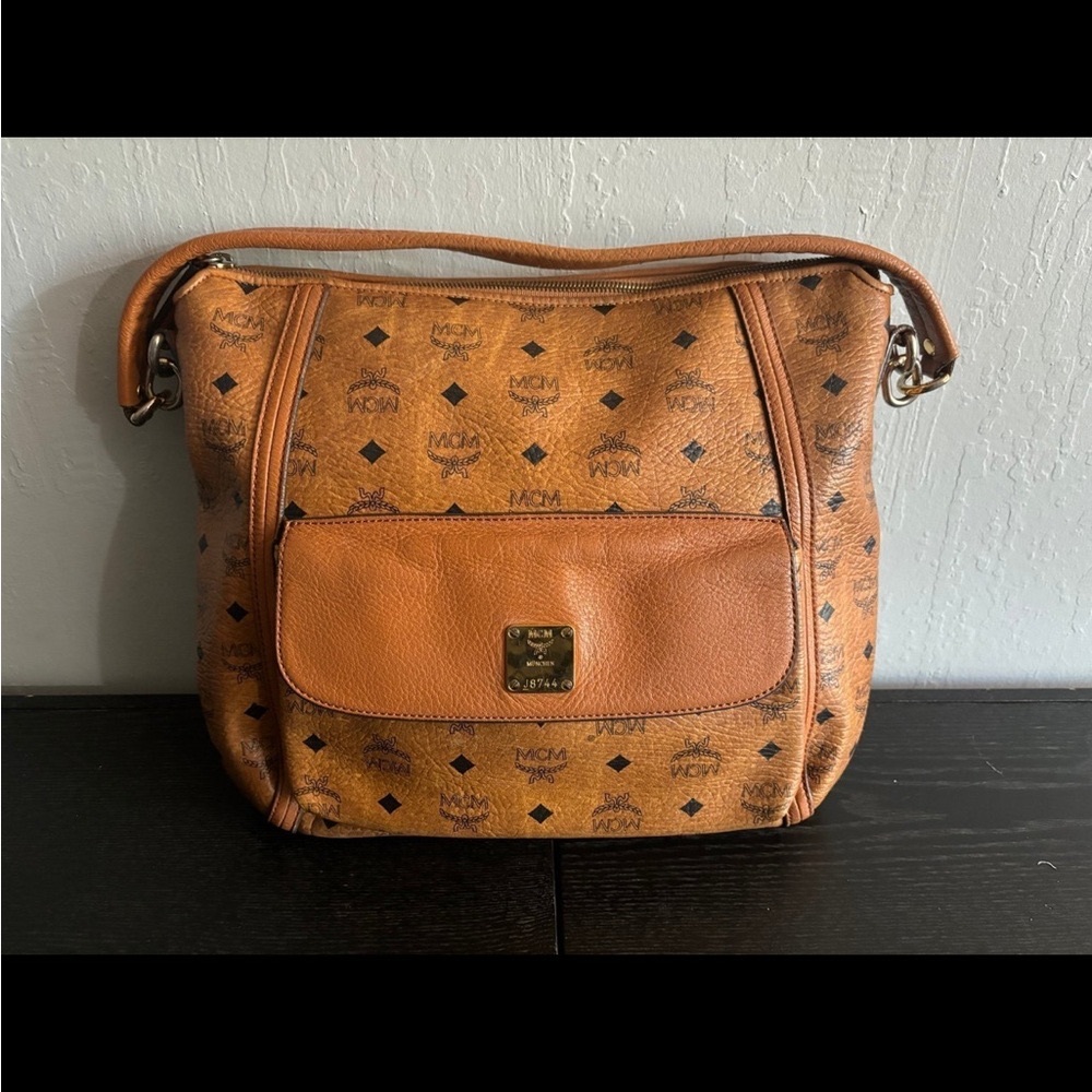 MCM Cognac Leather Hobo Satchel Shoulder